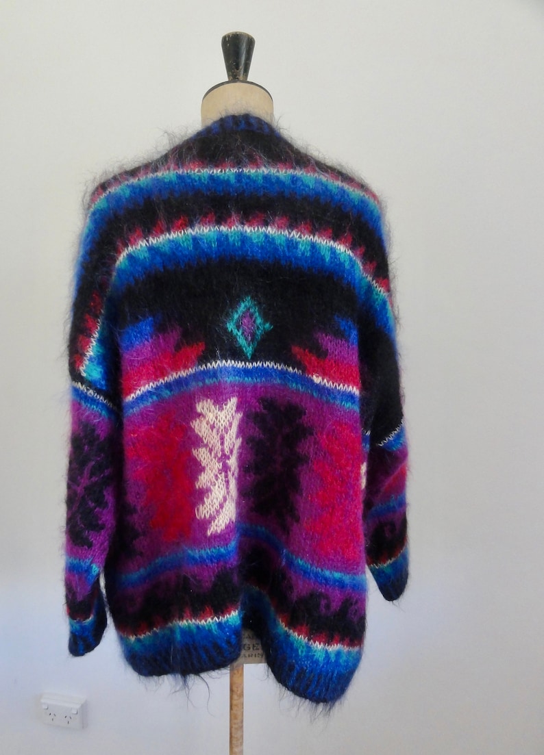 90s oversized aztec fluffy mohair cardigan sweater unisex one size surfer grunge steetwear