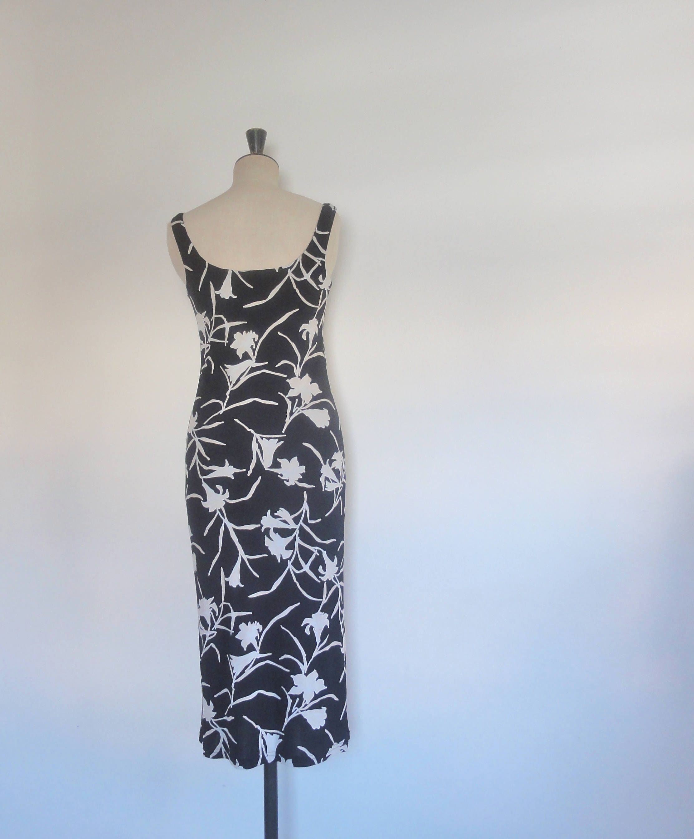 Vintage 90s designer bodycon dress floral print minimalist | Etsy