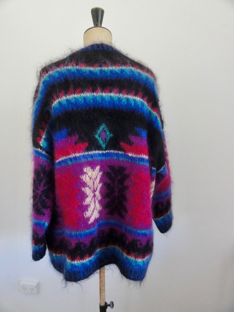 90s oversized aztec fluffy mohair cardigan sweater unisex one size surfer grunge steetwear