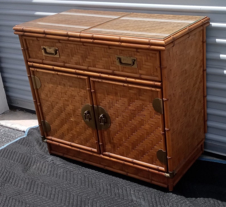 Vintage Dixie Bamboo Herringbone 2 Door Single Drawer Slide Etsy