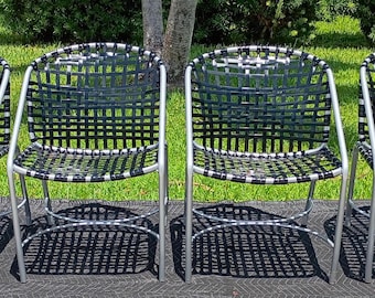 Vintage Tadao Inouye for Brown Jordan Kantan Set 4 Aluminum & Black Vinyl Chairs