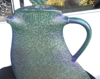 Vintage Mid Century Modern Signed Stoneware Pottery Artist Handmade Pitcher