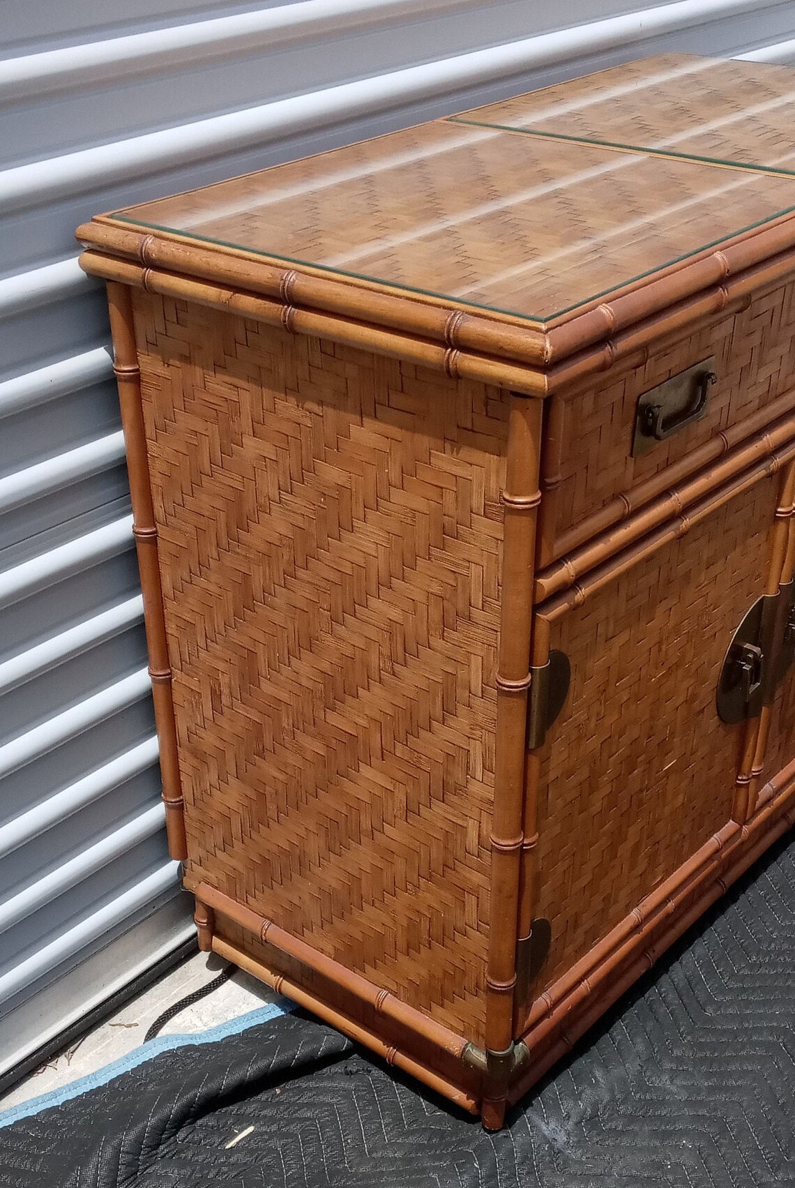 Vintage Dixie Bamboo Herringbone 2 Door Single Drawer Slide Etsy