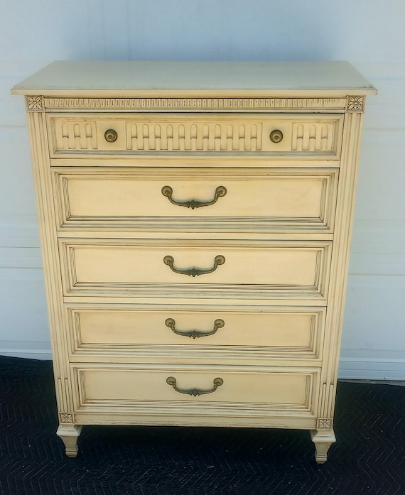 Vintage Hollywood Regenacy Louis XVI Style 5 Drawer 48" Tall Dresser