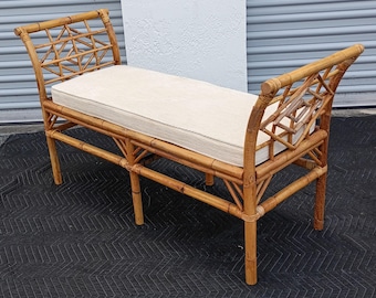 Vintage Bamboo Bench With Cushion