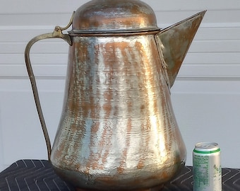 Gran vintage antiguo cobre hecho a mano Tesoros otomanos Jarra de hervidor turco