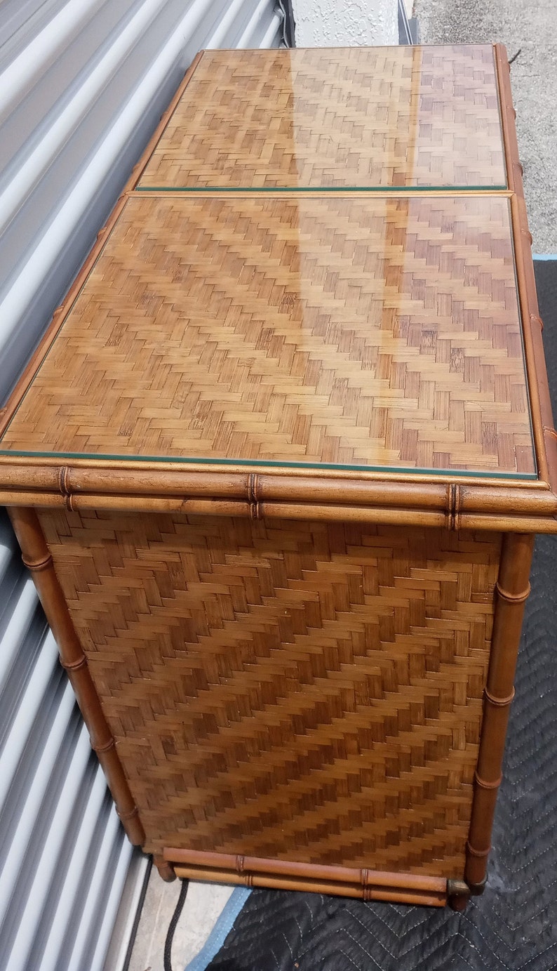 Vintage Dixie Bamboo Herringbone 2 Door Single Drawer Slide Etsy