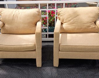 Pair Milo Baughman Parson Style Upholstered Lounge Chairs Mid-Century Modern