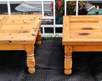 Pair Of Vintage Wormwood Mexican Rustic Farm House Wood Coffee Tables