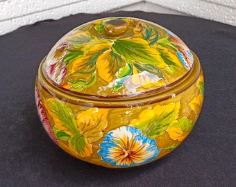 Unique Ravello Hand Painted Italian Ceramic Lidded Bowl Biscotti Cookie Jar
