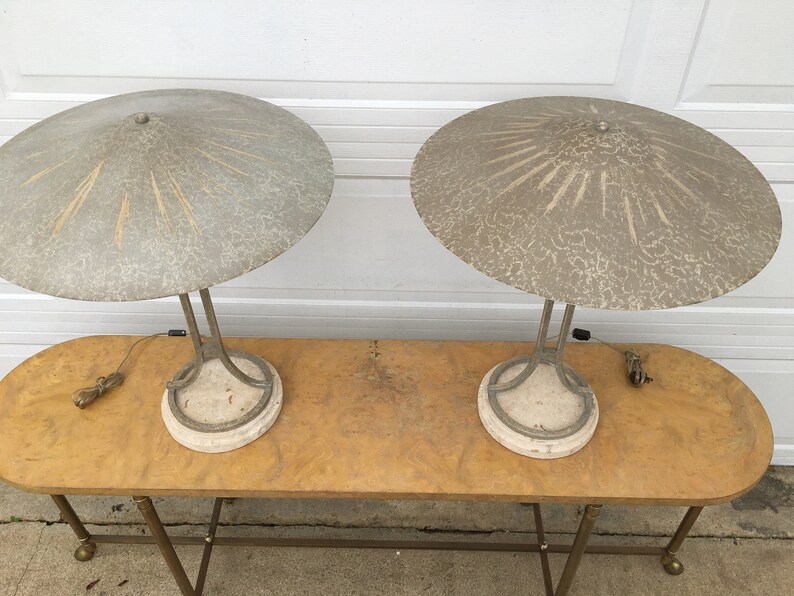 Vintage Pair Of Asian Table Lamps With Cymbal Lamp Shades And Etsy