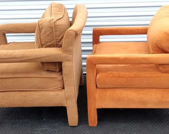 Mid Century Modern Pair Of Milo Baughman Parsons Style Arm Chairs