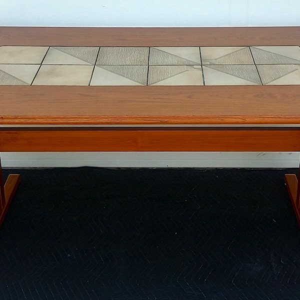 Mesa de comedor abatible Gangso Mobler de teca y azulejos botánicos de mediados de siglo de Dinamarca