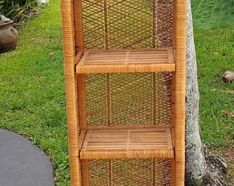 Vintage Boho Bamboo Rattan Vanity Adjustable Shelf Book Case Shelves/