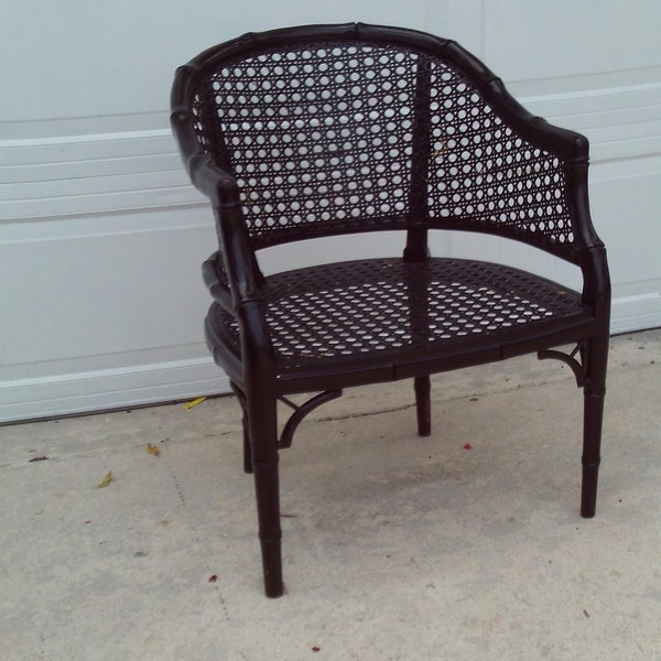 Vintage Mid Century Black Faux Bamboo Wicker back & Seat Arm Chair / No Free Shipping On This Item