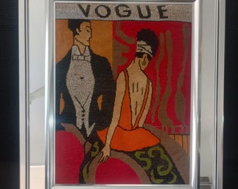 Vintage Mid Century Modern Retro Art Deco Vogue Needlepoint Unique Mirror Frame