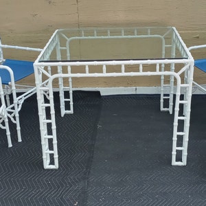 Vintage Rare Phyllis Morris Faux Bamboo Patio Table With 4 Director Arm Chairs Fretwork!