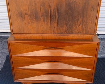 Mid Century 1960's Albert Parvin Diamond Front Highboy Dresser Nightstand