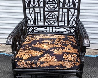 Unique Vintage Asian Mid Century Black Chinese Chippendale Arm Chair