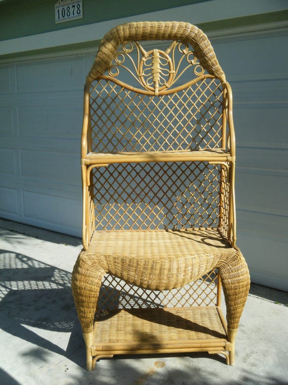 Vintage Tall Wicker Rattan Bamboo Bakers Rack Desk Storage Etsy