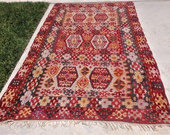 Vintage Very Rare SLIT Tapestry Woven Turkish Kilim Rug 11' x 6' 3" 1950's