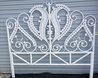 White Boho Scroll Rattan king Size Headboard