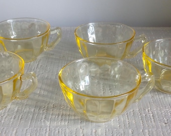 Vintage Antique 5 Yellow Depression Cups