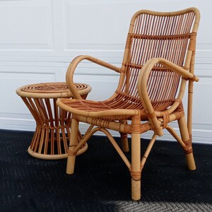 Vintage Mid Century Franco Albini Bamboo Arm Chair And Side Table