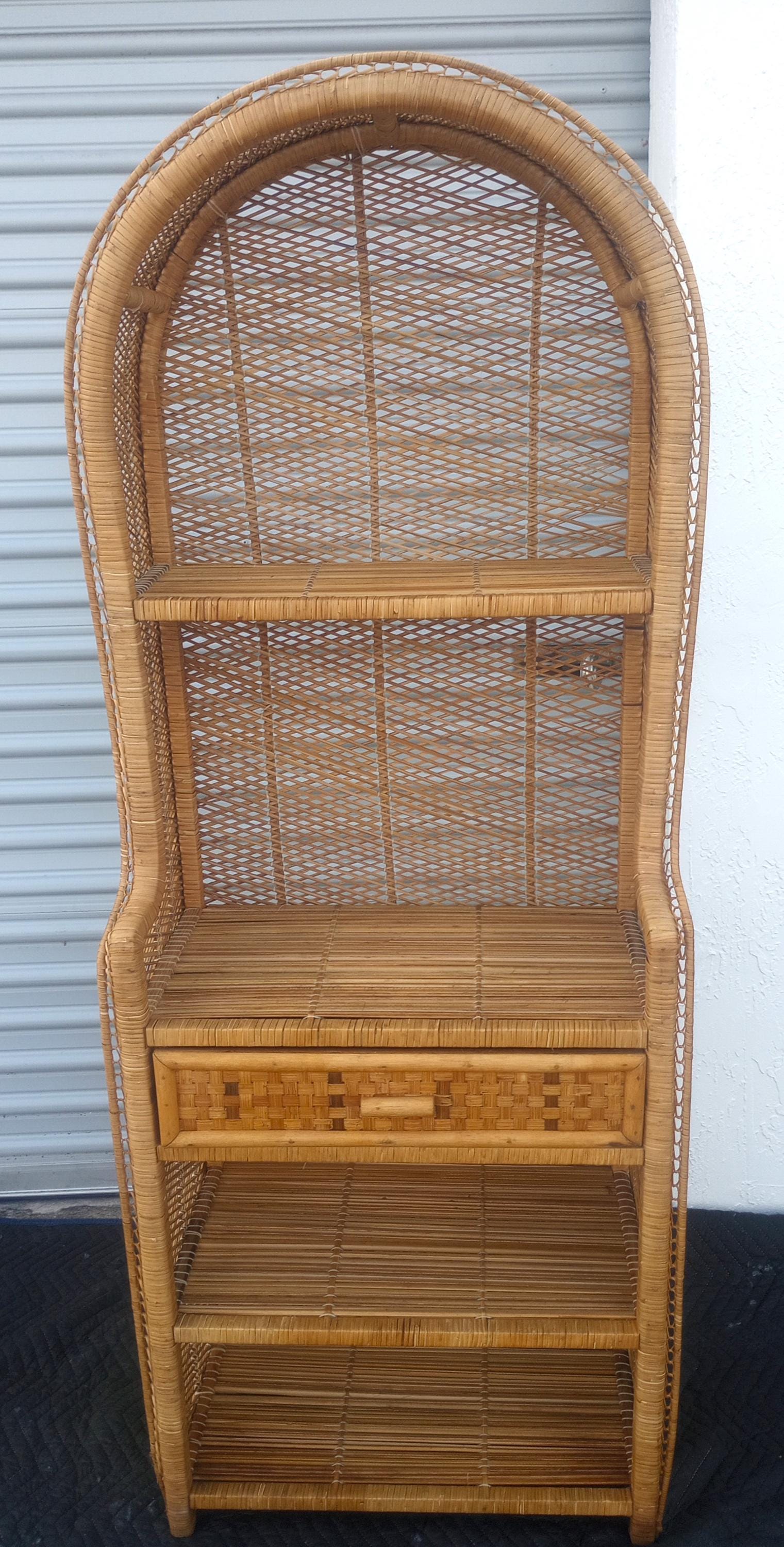 Vintage Rare Unique Sunburst Bohemian Wicker Shelving Unit Etagere With