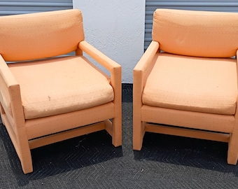 Pair Of Milo Baughman Parson Style Upholstered Lounge Chairs Mid-Century Modern