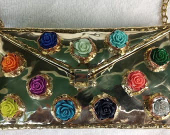 Sultana's Daughter Retired Brass Clutch Purse With Roses