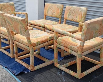 Vintage Set Of 6 Parsons Upholstered Dining Chairs By Thayer Coggin