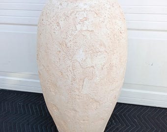 Vintage 80's Postmodern Peach Textured Plaster Tall Large Vase 29 Inches Tall