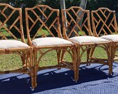 Italian Antique Vintage Set Of 4 Chinese Chipendale Bamboo Rattan Chairs NO FREE SHIPPING Contact For Shipping Options Before Purchase