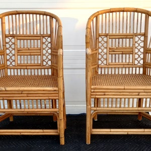 Vintage Pair Of Bamboo Brighton Pavilion Cane Chinese Chippindale Arm Chairs