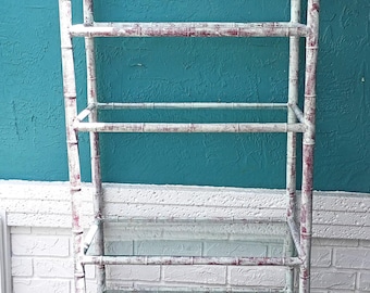 Vintage Metal Faux Bamboo Fretwork 6 Shelf Etagere Shelving Unit
