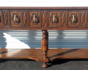 Vintage Mid Century Monarch Fine Furniture For Century Long Wood Console Table