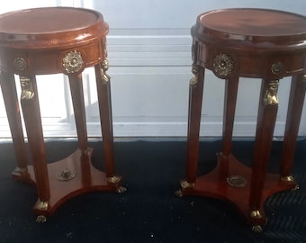 Vintage Mid Century Pair Of Egyptian Planter Table Stands Brass Hardware