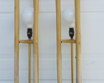 Vintage Antique Pair Of 50's Faux Bamboo Table Lamps