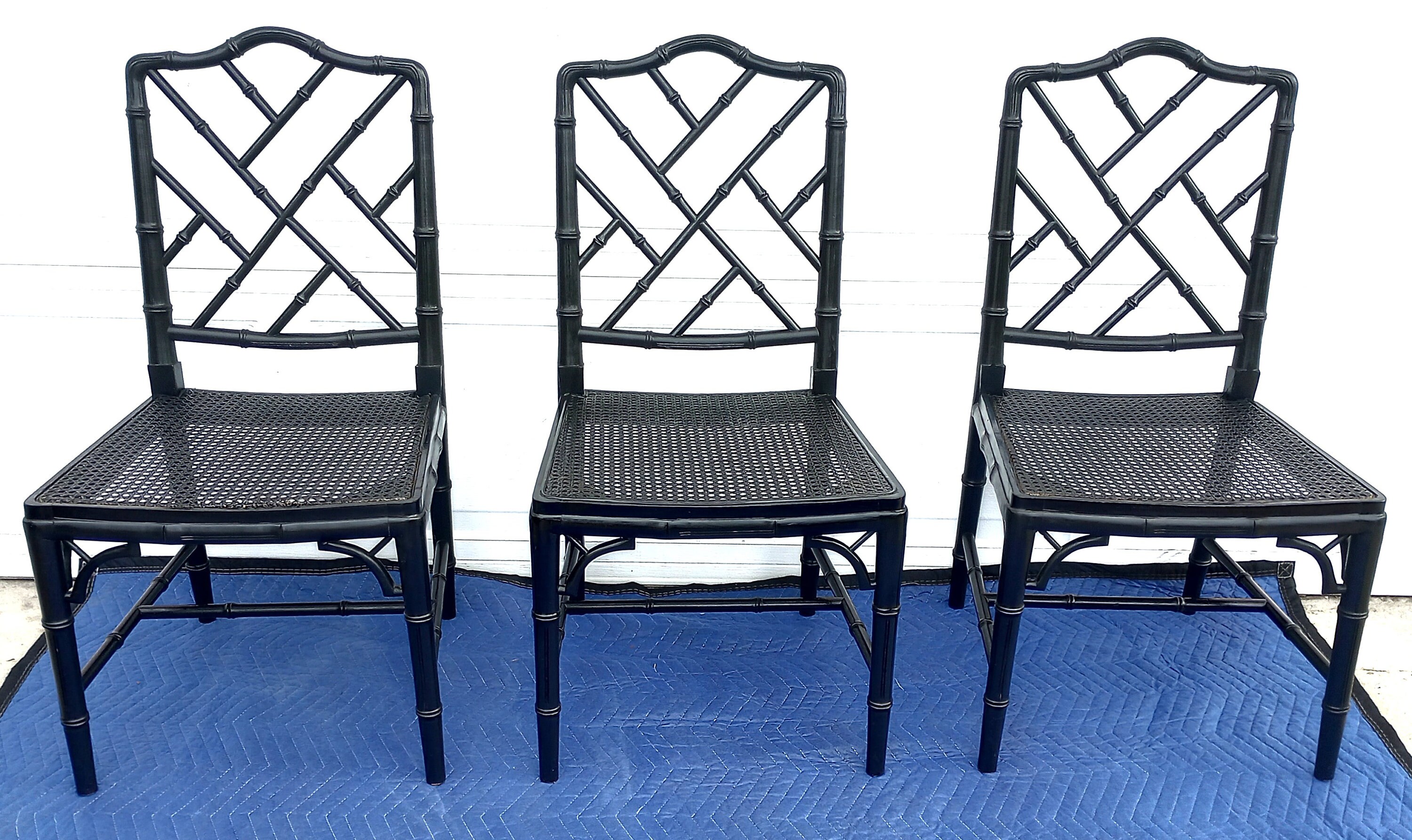 Vintage Set of Black Fuax Bamboo Chinese Chippendale Fretwork