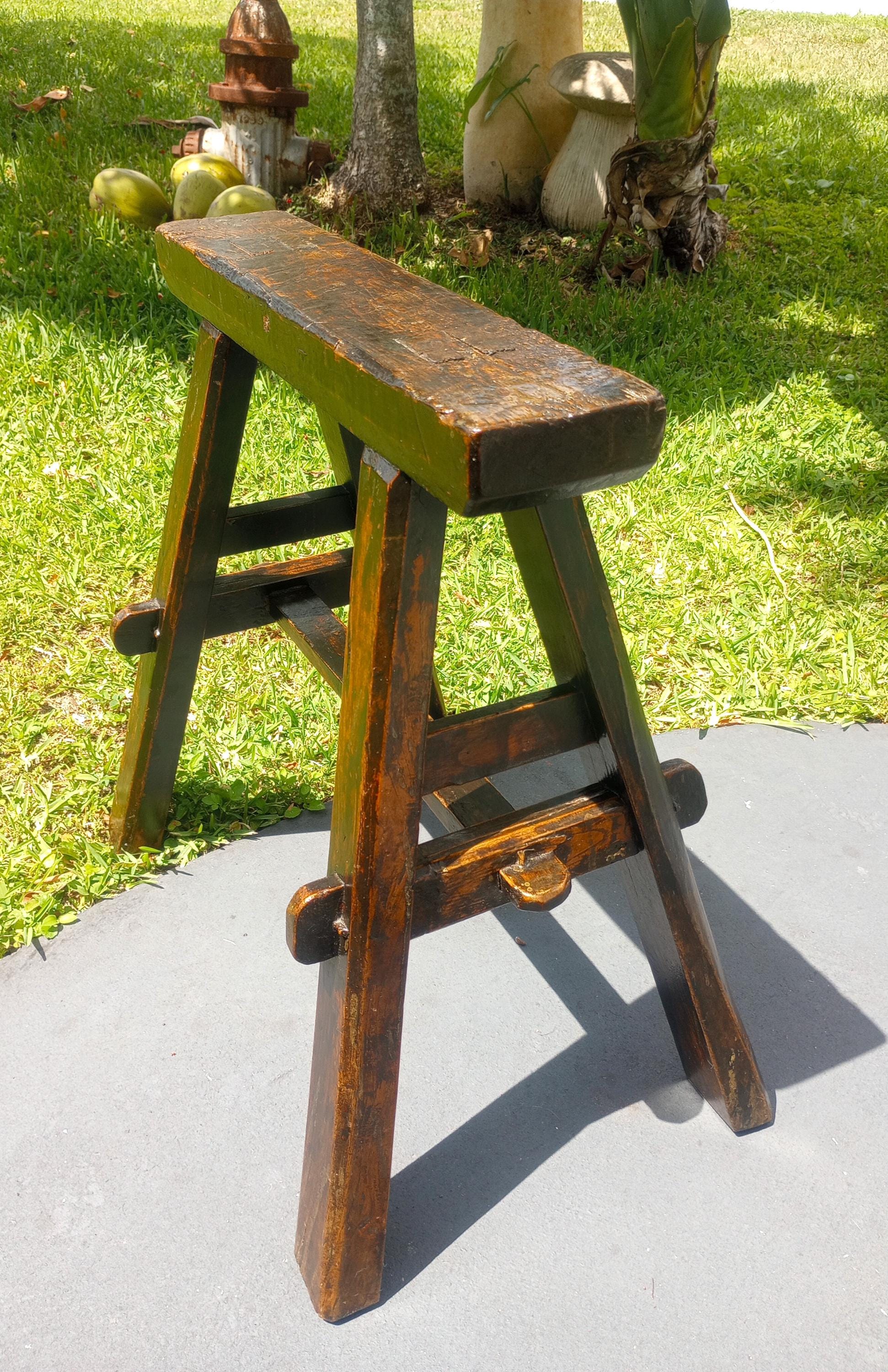 Vintage Primitive Mortis & Tenon Farmhouse Rustic Bench Stool Wood Saw Horse