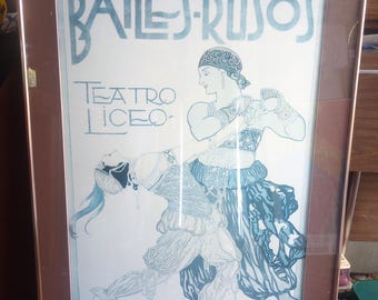Vintage Bailes Rusos " Russian Dancers " Leon Bakst 1996 Lithographic Poster