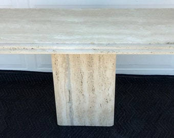 Vintage Mid Century Stone International Italy Travertine Stone Console Table