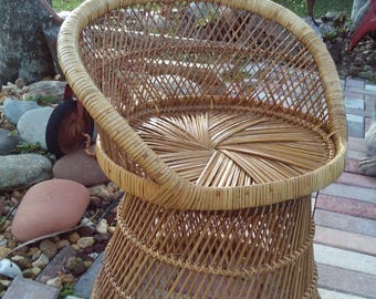 Vintage Mid Century Bohemian Rattan Wicker Chair Seat