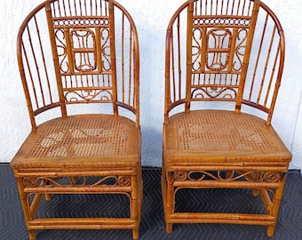 Vintage Pair Of Brighton Pavilion Style Tortioseshell Bamboo High Back Chairs