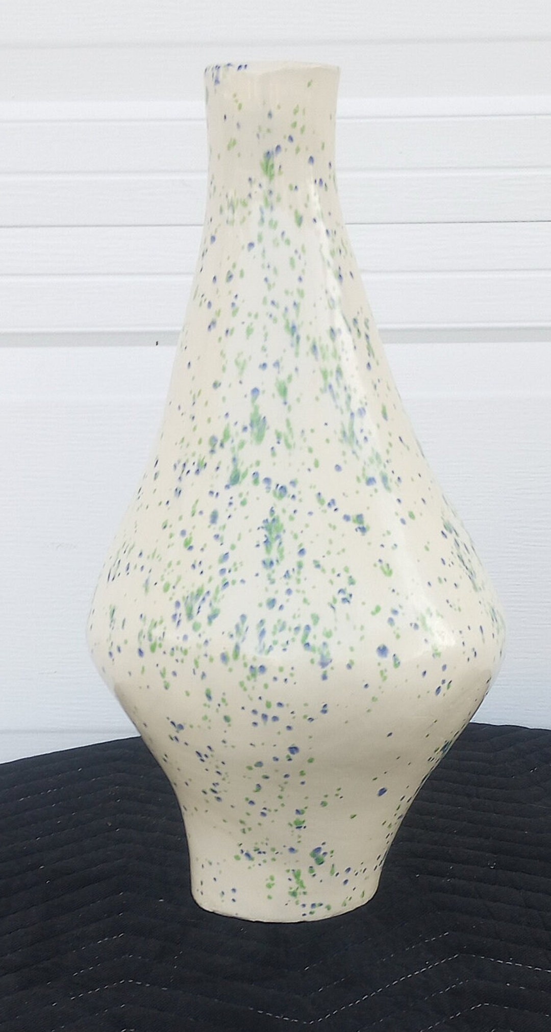 Vintage Mid Century White Studio Art Vase With Blue & Green Speckels - Etsy