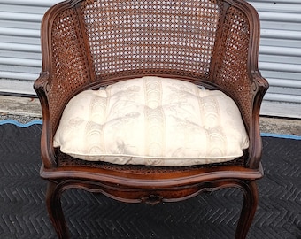 Hand Carved French Louis XV Style Walnut Double Cane Bergere Antique Armchair