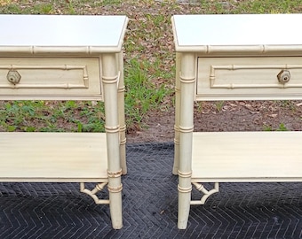 Pair Of Oskar Huber By Thomasville Allegro Collection Faux Bamboo Side Tables