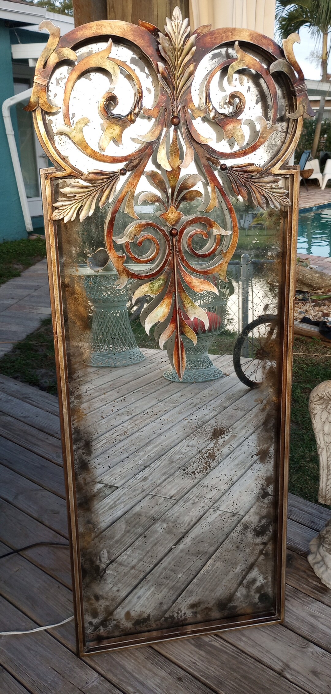 Mid Century Rare Unique Lam Lee Group Iron Frame Wall Mirror Antiqued ...