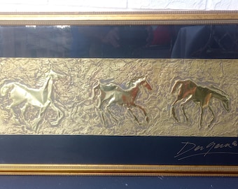 Vintage Ann DerGara Repousse Original Relief Brass Horses Signed